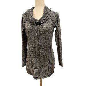 Womens Small Pink Lotus Brand Pullover Shirt Gray Cowl Neck Thumb Holes Top